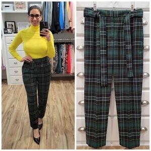 Ann Taylor Green and Black Plaid Trousers High-Waisted Tailored Fit